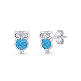 Round 9.7mm Lab Created Blue Opal Owl Stud Earring 925 Sterling Silver Wholesale