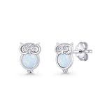 Round 9.7mm Lab Created White Opal Owl Stud Earring 925 Sterling Silver Wholesale