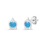 Round 9.6mm Lab Created Blue Opal Unicorn Stud Earring 925 Sterling Silver Wholesale