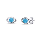 Eyelashes Eye Stud Earring 4.8mm Lab Created Blue Opal 925 Sterling Silver Wholesale