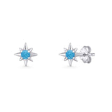 Round 5.4mm Star Stud Earring Lab Created Blue Opal 925 Sterling Silver Wholesale