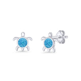 Round 8.5mm Lab Created Blue Opal Turtle Stud Earring 925 Sterling Silver Wholesale