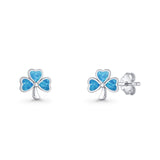 Four Leaf Clover Stud Earring 7mm Lab Created Blue Opal 925 Sterling Silver Wholesale