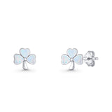 Four Leaf Clover Stud Earring 7mm Lab Created White Opal 925 Sterling Silver Wholesale