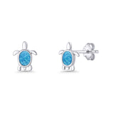 Oval 8.3mm Turtle Stud Earring Lab Created Blue Opal 925 Sterling Silver Wholesale