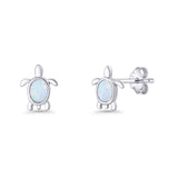 Oval 8.3mm Turtle Stud Earring Lab Created White Opal 925 Sterling Silver Wholesale