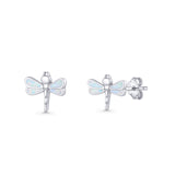 Dragonfly Stud Earring 8.8mm Lab Created White Opal 925 Sterling Silver Wholesale