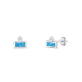 Rectangular Lab Created Blue Opal Bar Stud Earring 925 Sterling Silver Wholesale