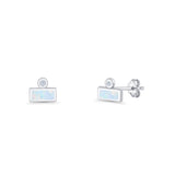 Rectangular Lab Created White Opal Bar Stud Earring 925 Sterling Silver Wholesale