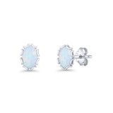 Oval 6.8mm Lab Created White Opal Floral Stud Earring 925 Sterling Silver Wholesale