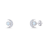 Moon & Star 8.4mm Stud Earring Lab Created White Opal 925 Sterling Silver Wholesale