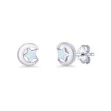 Crescent Moon & Star Stud Earring Lab Created White Opal 925 Sterling Silver Wholesale