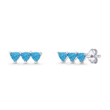 Three Stone Triangular Lab Created Blue Opal Stud Earring 925 Sterling Silver Wholesale