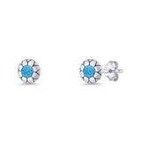 Flower Stud Earring 5.8mm Lab Created Blue Opal Oxidized 925 Sterling Silver Wholesale