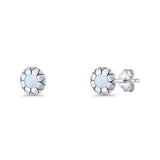 Flower Stud Earring 5.8mm Lab Created White Opal Oxidized 925 Sterling Silver Wholesale