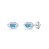 Marquise Halo Evil Eye Stud Earring Lab Created Blue Opal 925 Sterling Silver Wholesale