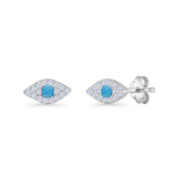 Round Lab Created Blue Opal 6.6mm Marquise Evil Eye Stud Earring 925 Sterling Silver Wholesale