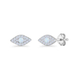 Round Lab Created White Opal 6.6mm Marquise Evil Eye Stud Earring 925 Sterling Silver Wholesale