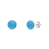 Round 7mm Lab Created Blue Opal Solitaire Stud Earring 925 Sterling Silver Wholesale