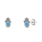 Round 9mm Lab Created Blue Opal Hand Of Hamsa Stud Earring 925 Sterling Silver Wholesale