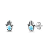 Round 9mm Larimar Hand Of Hamsa Stud Earring 925 Sterling Silver Wholesale