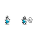 Round 9mm Turquoise Hand Of Hamsa Stud Earring 925 Sterling Silver Wholesale