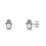 Round 9mm Lab Created White Opal Hand Of Hamsa Stud Earring 925 Sterling Silver Wholesale