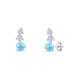 Three Stone Larimar 8.2mm Tapered CZ Stud Earring 925 Sterling Silver Wholesale