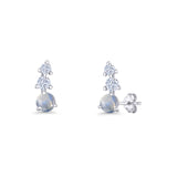 Three Stone Moonstone 8.2mm Tapered CZ Stud Earring 925 Sterling Silver Wholesale