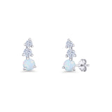 Three Stone Lab Created White Opal 8.2mm Tapered CZ Stud Earring 925 Sterling Silver Wholesale