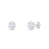 Round 3.9mm Lab Created White Opal Flower Stud Earring 925 Sterling Silver Wholesale