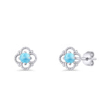 Round 6.5mm Larimar Four Leaf Clover Stud Earring 925 Sterling Silver Wholesale