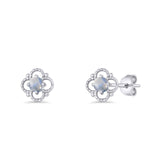 Round 6.5mm Moonstone Four Leaf Clover Stud Earring 925 Sterling Silver Wholesale