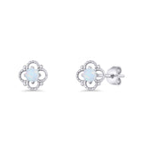 Round 6.5mm Lab Created White Opal Four Leaf Clover Stud Earring 925 Sterling Silver Wholesale