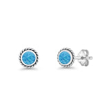 Round Twisted Rope Stud Earring Lab Created Blue Opal 925 Sterling Silver Wholesale