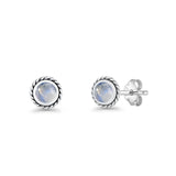 Round Twisted Rope Stud Earring Moonstone 925 Sterling Silver Wholesale