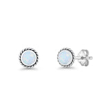 Round Twisted Rope Stud Earring Lab Created White Opal 925 Sterling Silver Wholesale