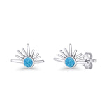 Round 7.5mm Sunset Stud Earring Lab Created Blue Opal 925 Sterling Silver Wholesale