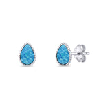 Pear Teardrop Stud Earring 7mm Lab Created Blue Opal 925 Sterling Silver Wholesale