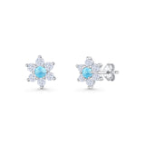 Round 8.7mm Larimar Floral Stud Earring 925 Sterling Silver Wholesale