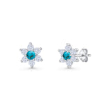 Round 8.7mm Turquoise Floral Stud Earring 925 Sterling Silver Wholesale