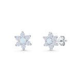 Round 8.7mm Lab Created White Opal Floral Stud Earring 925 Sterling Silver Wholesale