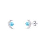 Moon Stud Earring 7mm Round Larimar & Clear CZ 925 Sterling Silver Wholesale