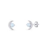 Moon Stud Earring 7mm Round Lab Created White Opal & Clear CZ 925 Sterling Silver Wholesale