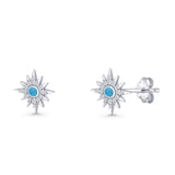 Starburst Stud Earring 10.7mm Lab Created Blue Opal 925 Sterling Silver Wholesale