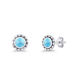 Round Beaded 7.2mm Larimar Stud Earring Oxidized 925 Sterling Silver Wholesale