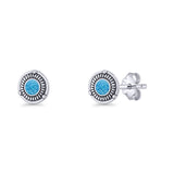 Floral Boho Stud Earring 7.4mm Oxidized Lab Created Blue Opal 925 Sterling Silver Wholesale