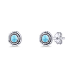 Floral Boho Stud Earring 7.4mm Oxidized Larimar 925 Sterling Silver Wholesale