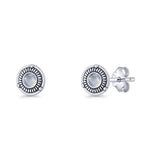 Floral Boho Stud Earring 7.4mm Oxidized Moonstone 925 Sterling Silver Wholesale