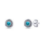 Floral Boho Stud Earring 7.4mm Oxidized Turquoise 925 Sterling Silver Wholesale